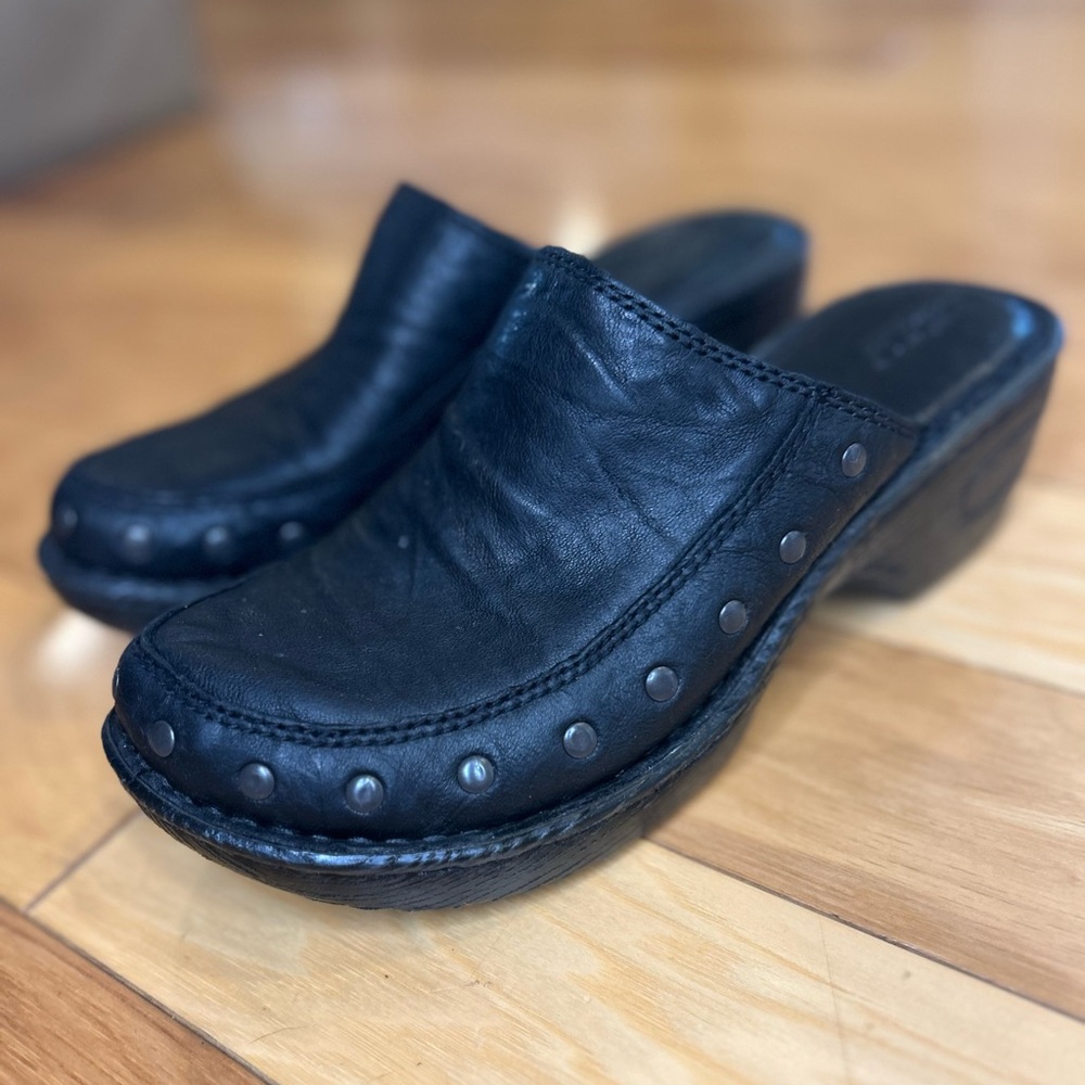 Born Marley Black Leather Studded Mules Slip On Women’s Shoes